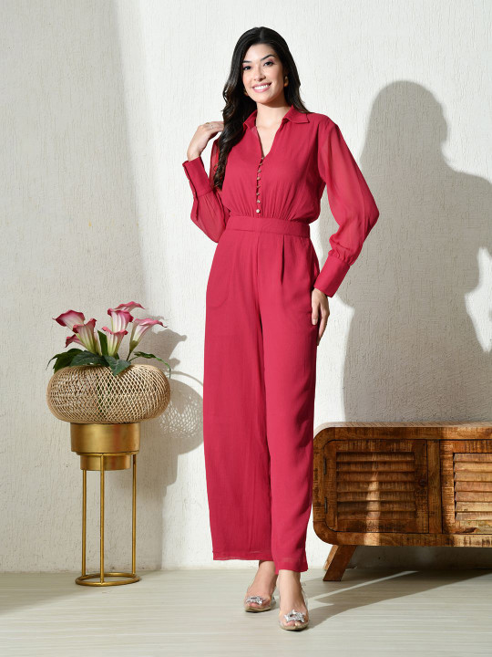 Ikonic klaer Women V-Neck Long Sleeves Basic Jumpsuit