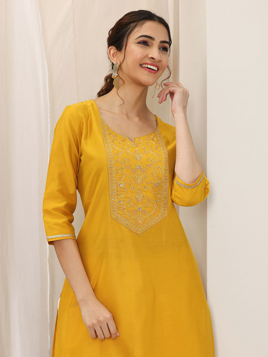 Libas Yoke Design Round Neck Silk Kurtas
