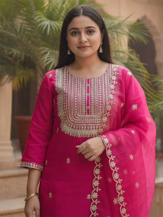 Indo Era Women Ethnic Motifs Embroidered Kurta with Trousers & Dupatta