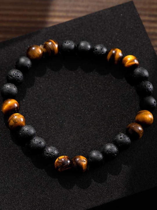 ORIONZ Unisex Artificial Beaded Elasticated Tigers Eye Bracelet