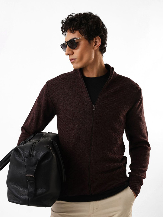 Dennis Lingo Men Mock Collar Front-Open Sweater