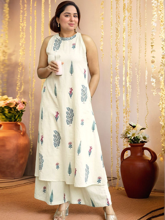 Aaghnya Women Ethnic Motifs Printed Regular Kurta with Palazzos