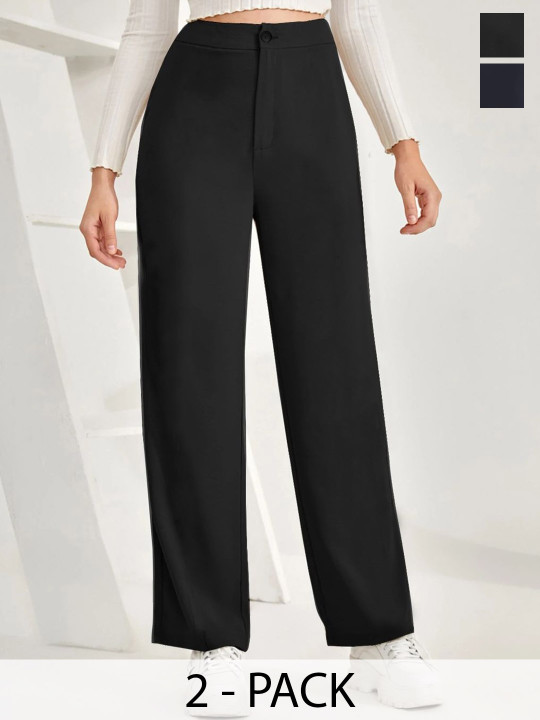 CILIMILI Women Pack Of 2 Relaxed Straight Leg High-Rise Non Iron Trousers