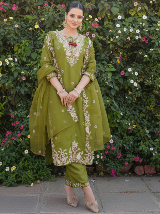 KALINI Women Embroidered Straight Kurta Set