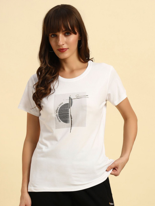 Cantabil Graphic Printed Round Neck Cotton Regular Fit T-shirt