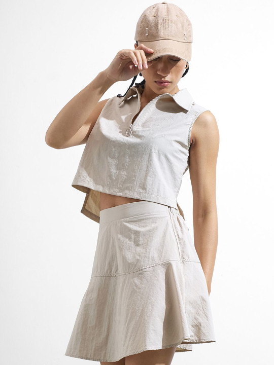Street By Tokyo Talkies Sleeveless Shirt Collar Top & Skirt