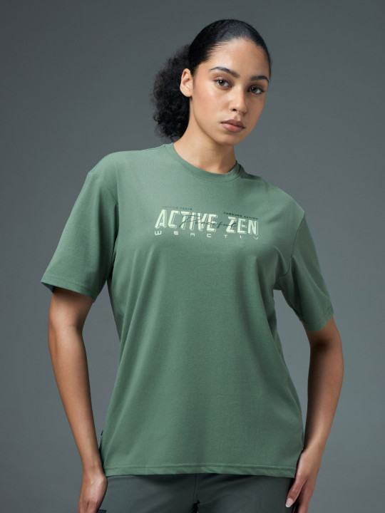 Technosport Women Antimicrobial Typography Printed Round Neck T-shirt