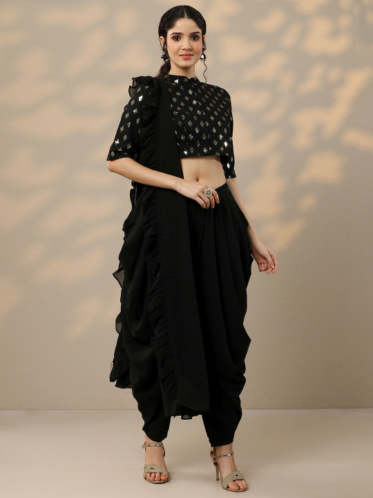 Gerua By Libas Solid Saree with Embellished Blouse