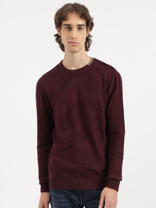 United Colors of Benetton Men Self Design Pullover Cotton Sweater
