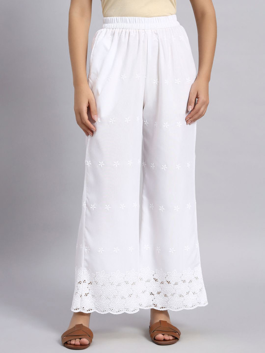 Shopping Queen Women Embroidered Wide Leg Cotton Ethnic Palazzos