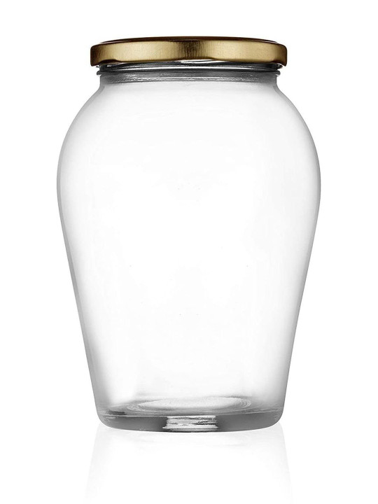 1ST TIME Transparent & Gold Toned Glass Dishwasher Safe Jar Container 1L