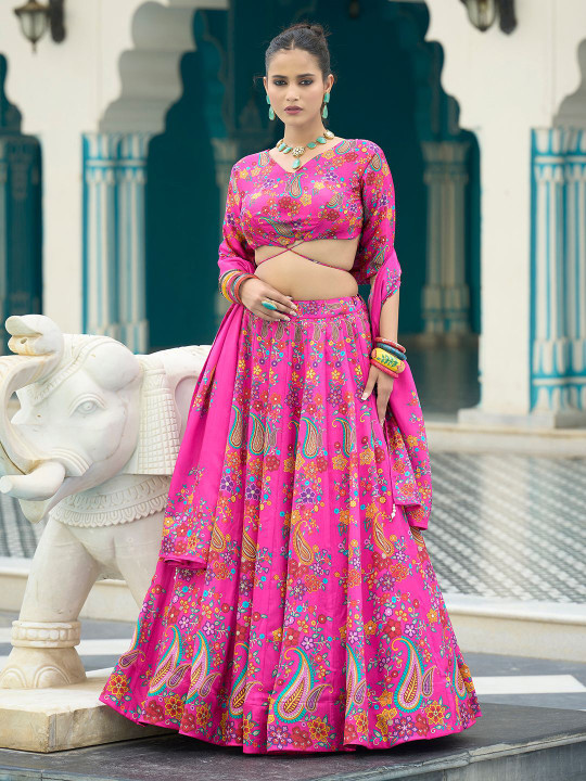 PURVAJA Printed Lehenga & Unstitched Blouse With Dupatta