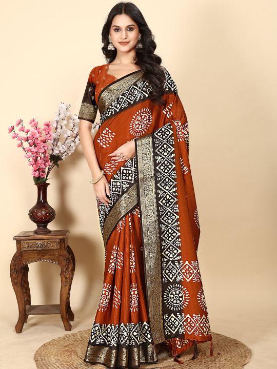 SSHAGUN LIFESTYLE Women Batik Printed Zari Sarees