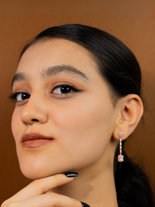 IYRAA Sterling Silver Plated Zircon Studded Geometric Drop Earrings