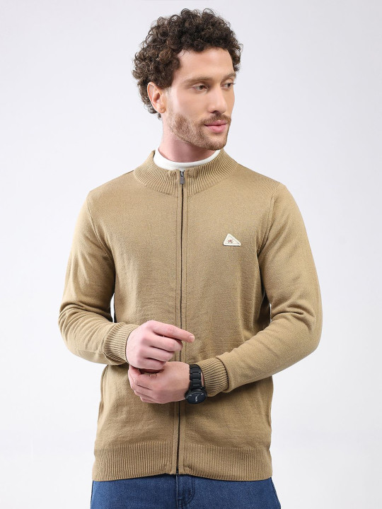 Monte Carlo Men Mock Neck Full Sleeve Woollen Cardigan