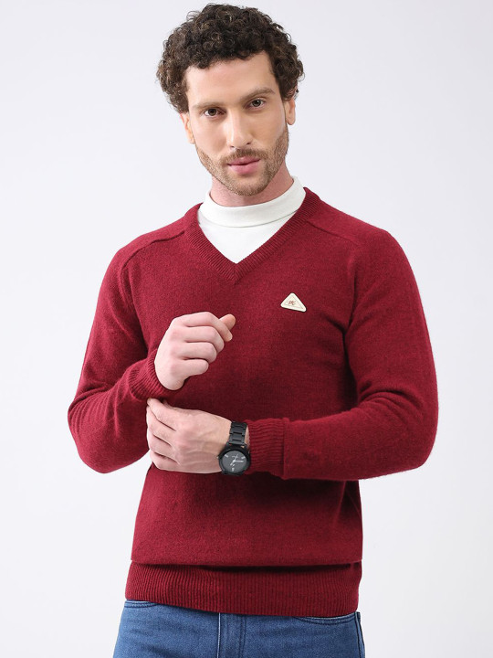 Monte Carlo Men Solid V Neck Full Sleeve Woollen Cardigan