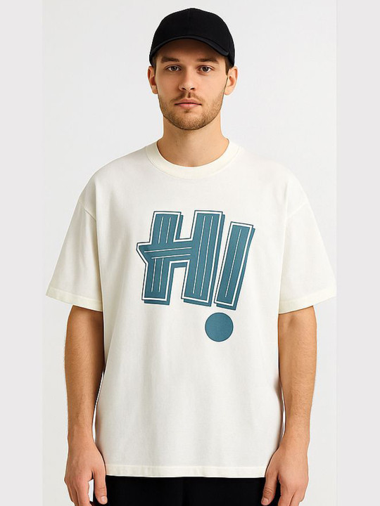 DRVP Men Typography Printed Round Neck Cotton Oversized T-shirt