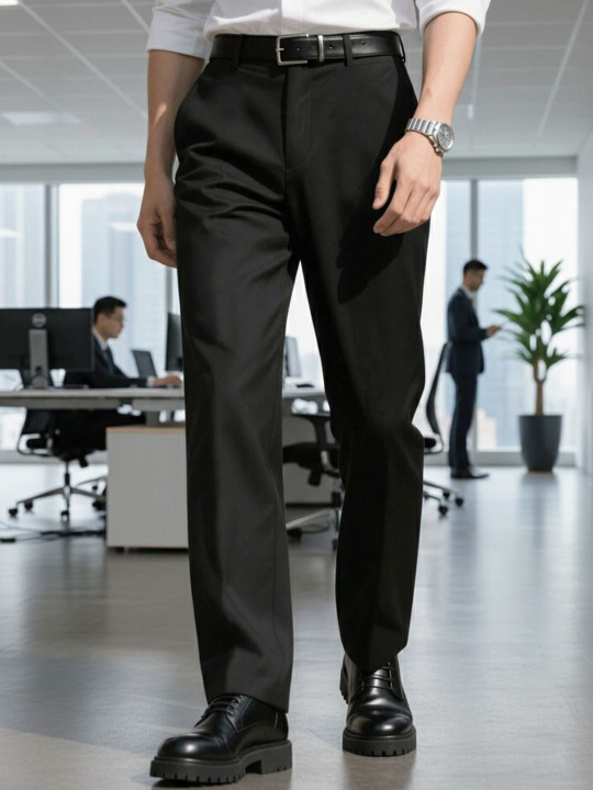 COVZ Men Relaxed Straight Leg Straight Fit Easy Wash Formal Trousers