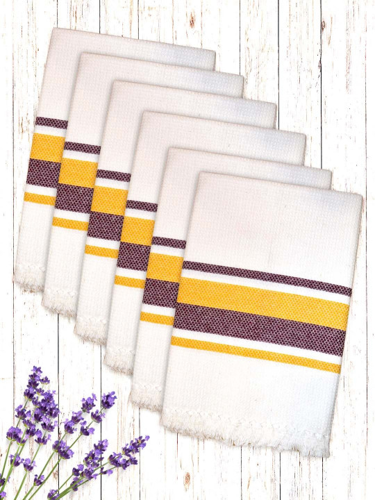Athom Living Cotton Bath Towel Soft 210 GSM Set of 6 Yellow & White 75x150cm