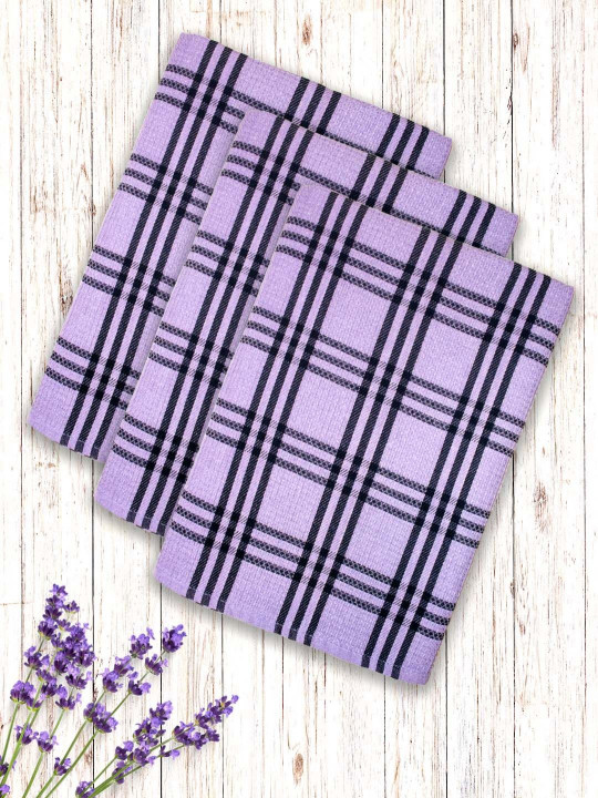 Athom Living Waffle Cotton Bath Towel Soft 210 GSM Set of 3 Lavender & Black 75x150cm