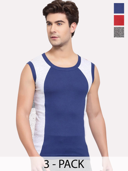 Sporto by Macho Pack Of 3 Cotton Colourblocked Gym Vest