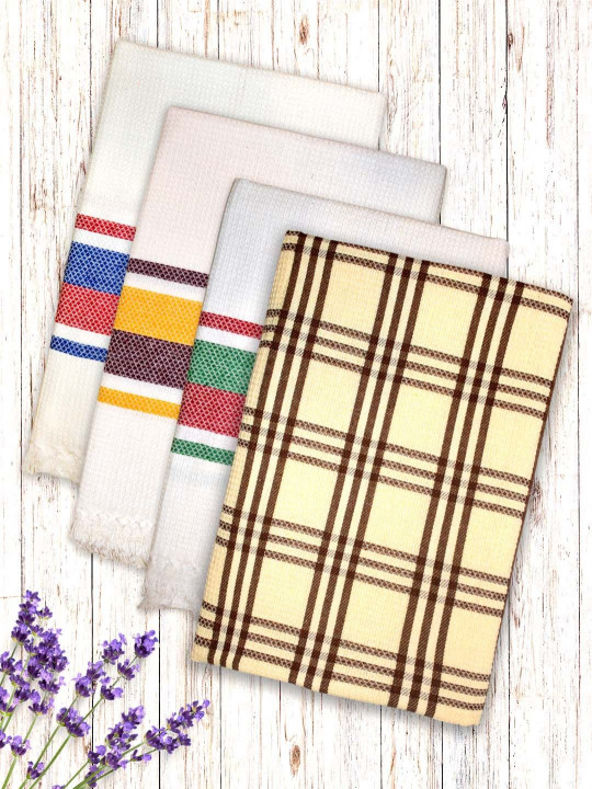 Athom Living Waffle Cotton Bath Towel Soft 210 GSM Set of 4 White & Yellow 75x150cm