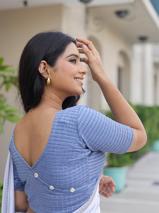 Bindigasm's Advi Self Design Round Neck Stretchable Jacquard Saree Blouse