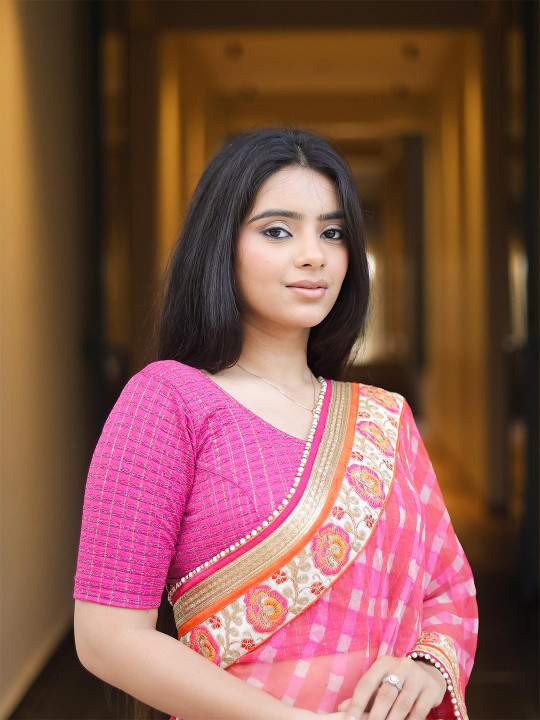 Bindigasm's Advi Self Design Round Neck Stretchable Jacquard Saree Blouse