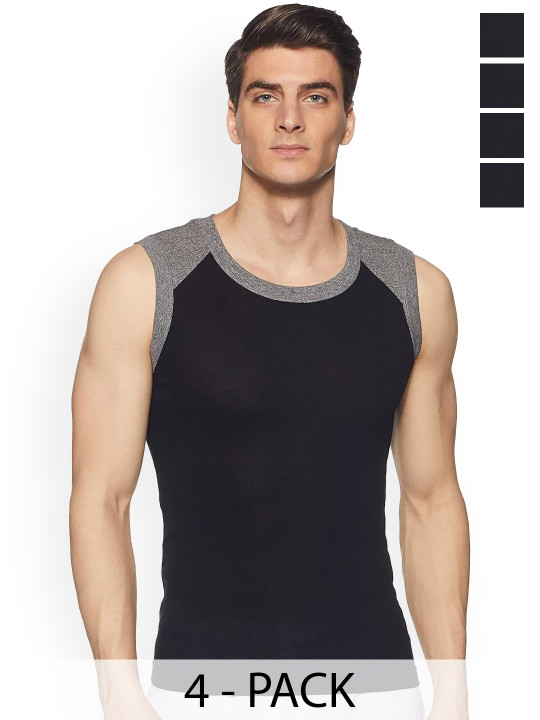 Sporto by Macho Men Pack Of 4 Cotton Colourblocked Gym Vest