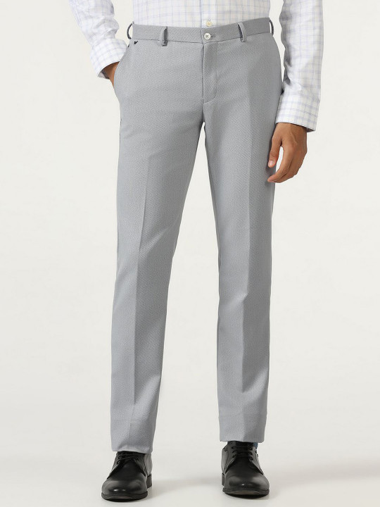 Blackberrys Men B-91 Textured Slim Fit Low-Rise Formal Trousers