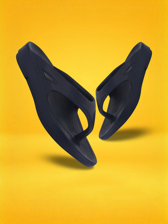 ELECANT Men Navy Blue Solid Thong Flip-Flops