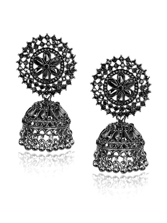 Utkarsh Rhinestone Studded Oxidised Dome Shaped Jhumkas