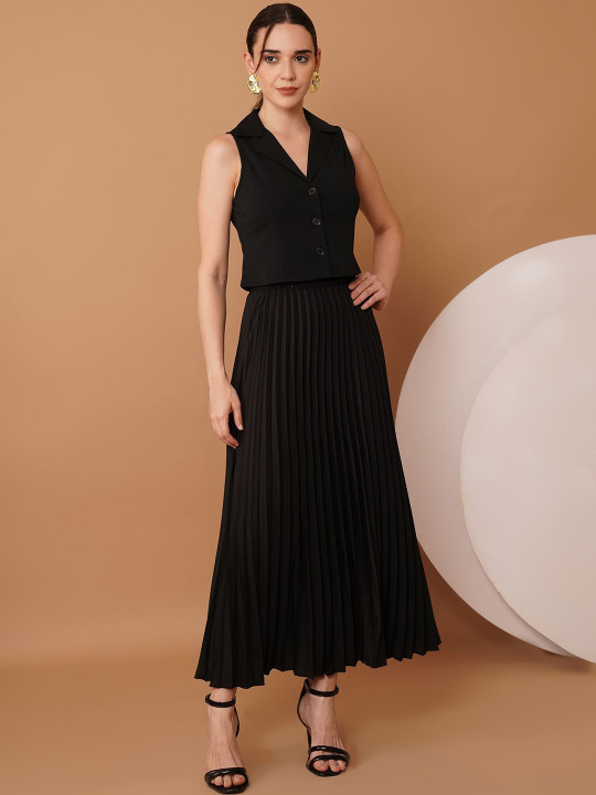 Chemistry Lapel Collar Crop Top with Maxi Skirt