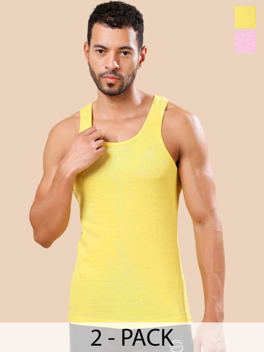 Friskers Pack Of 2 Round Neck Pure Cotton Gym Vests