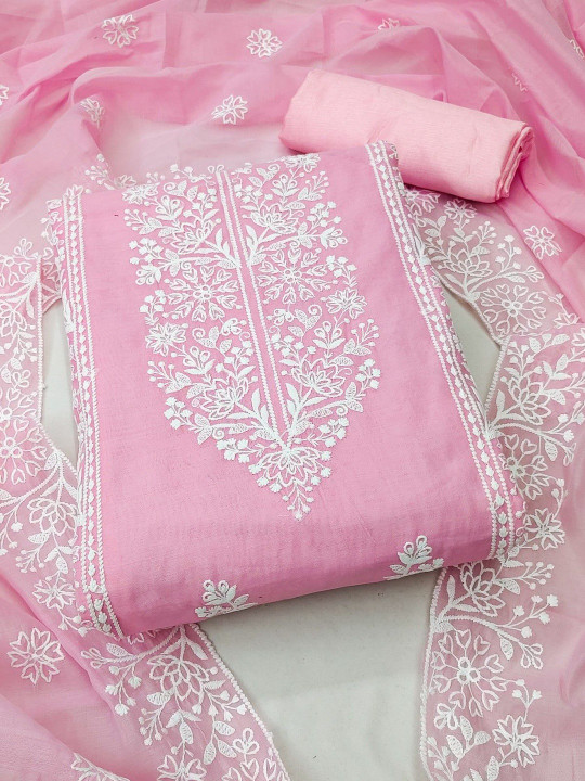 Moda Rapido Women Pink Embroidered Unstitched Dress Material