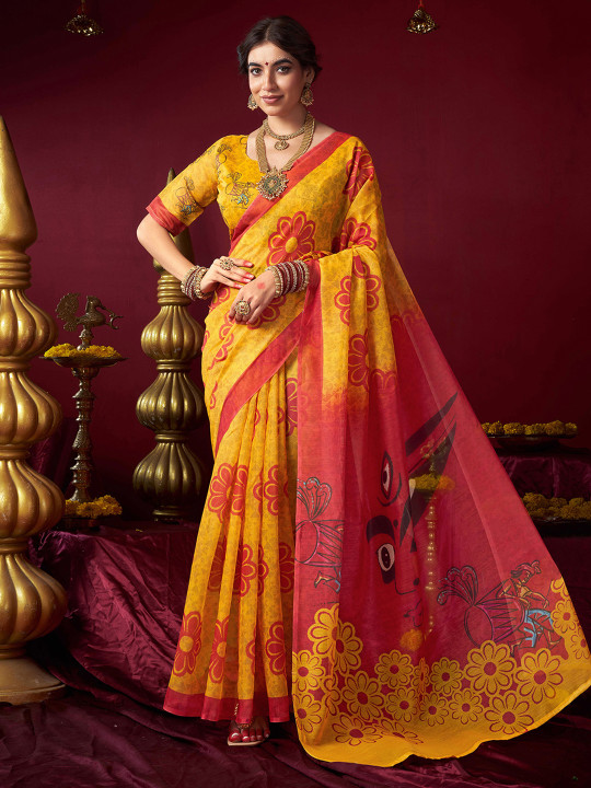 KALINI Geometric Printed Saree With Unstiched Blouse Piece