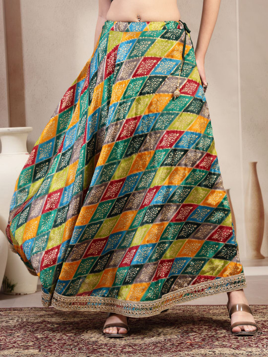 Clora Creation Bandhini Printed Flared Maxi Skirt