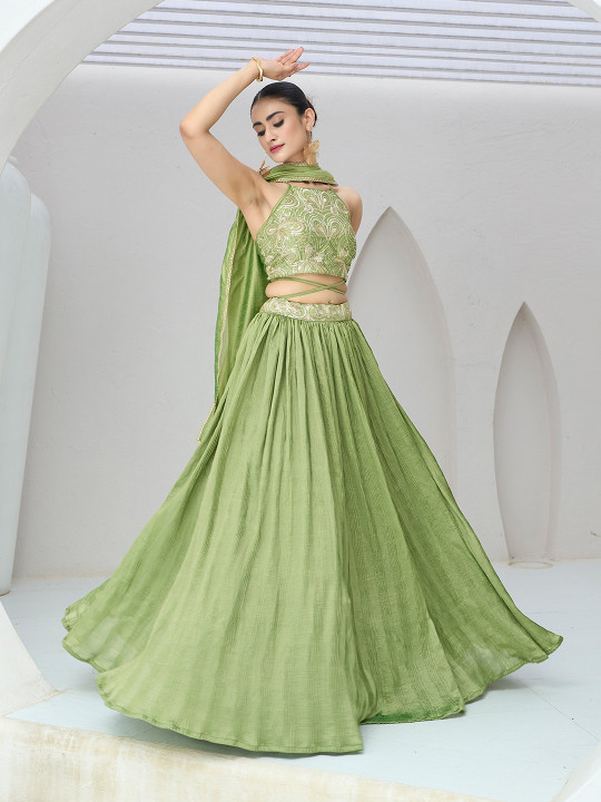 PURVAJA Ready to Wear Embellished Lehenga & Unstitched Blouse with Dupatta