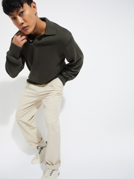 max Men Shirt Collar Long Sleeves Pullover Sweater
