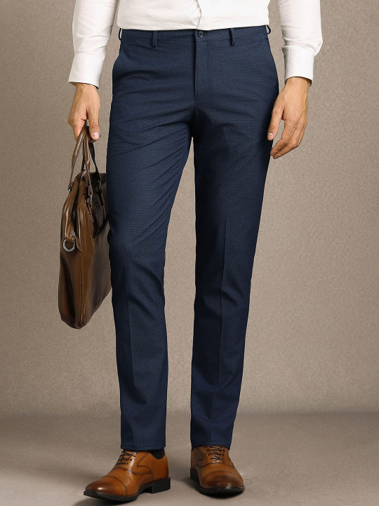 Louis Philippe Men Textured Slim Fit Flat-Front Mid-Rise Formal Trousers