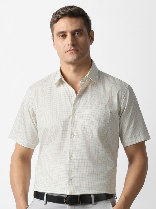 Van Heusen Men Micro Checked Spread Collar Cotton Formal Shirt