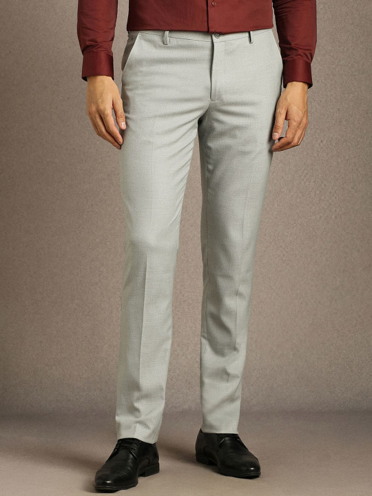 Louis Philippe Men Slim Fit Textured Flat Front Formal Trousers
