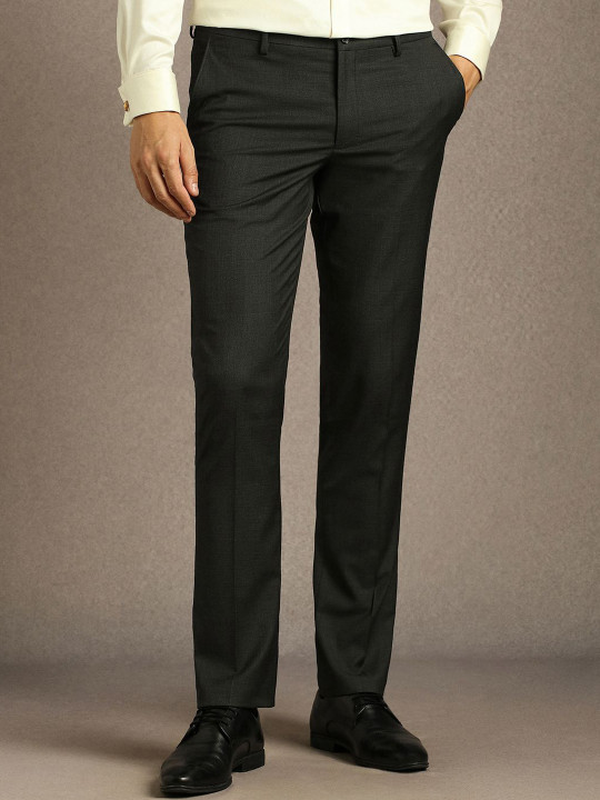 Louis Philippe Men Solid Slim Fit Mid-Rise Plain Flat Front Formal Trousers