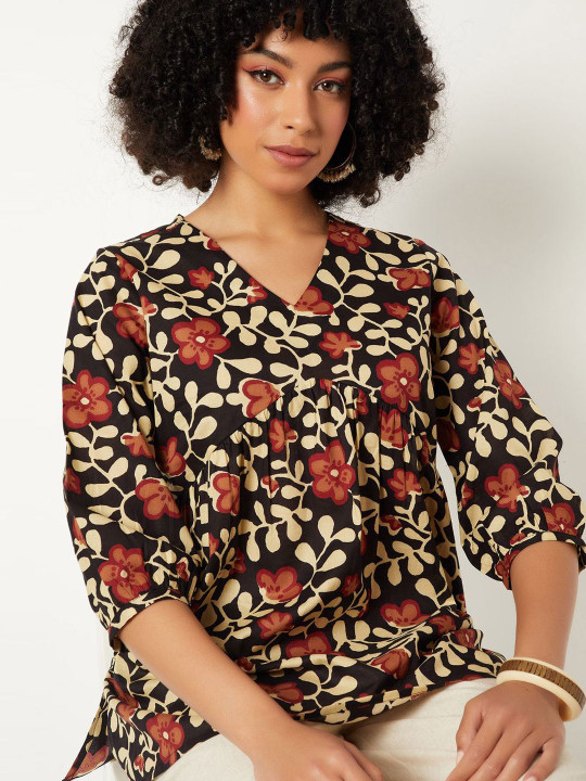 max Women Floral Printed V-Neck Empire Straight Kurti