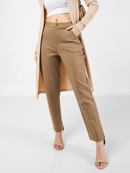 SASSAFRAS Women Beige Mid-Rise Tapered Fit Trousers