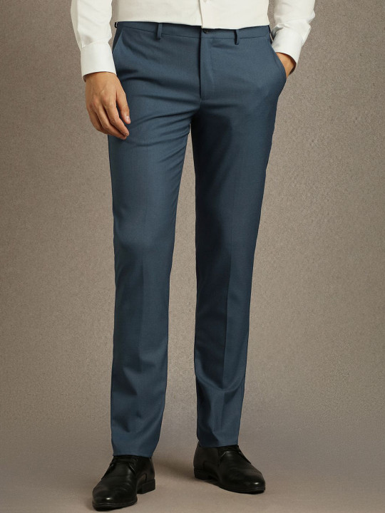 Louis Philippe Men Textured Slim Fit Mid-Rise Formal Trousers