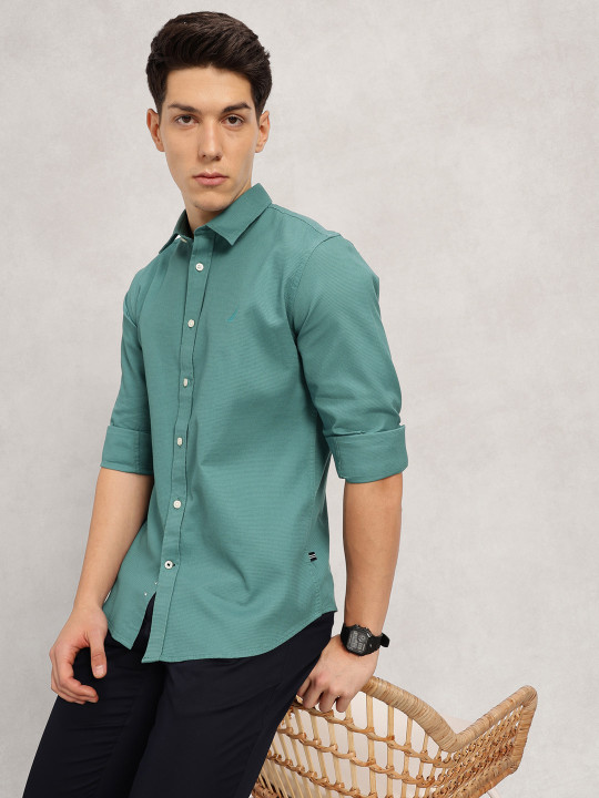Nautica Slim Fit Textured Pure Cotton Casual Shirt