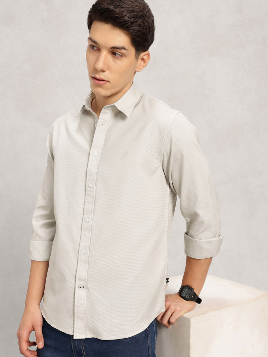 Nautica Slim Fit Textured Pure Cotton Casual Shirt