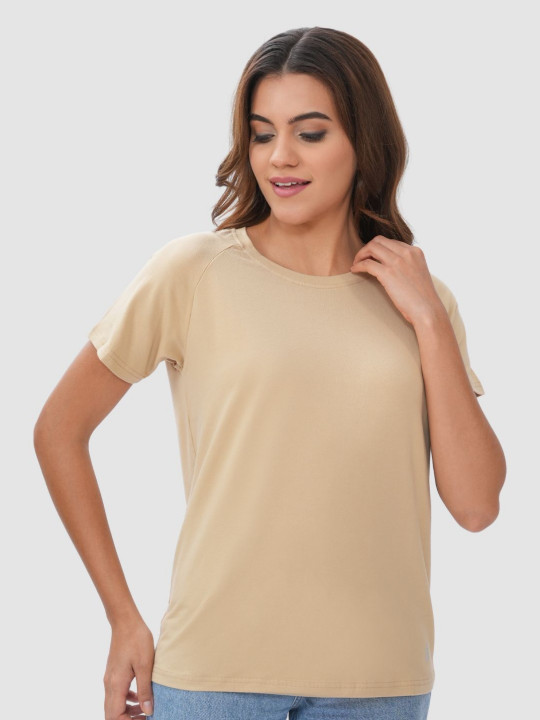 Bonjour Women Solid Round Neck T-shirt