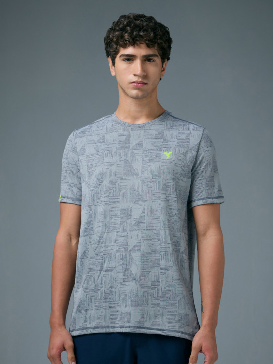 Technosport Men Anti Static Geometric Printed Round Neck Slim Fit T-shirt